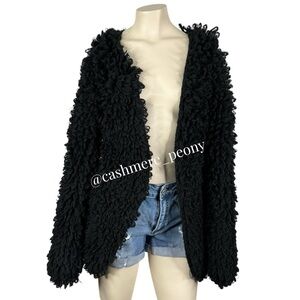 Black Shaggy Cardigan Sweater Jacket